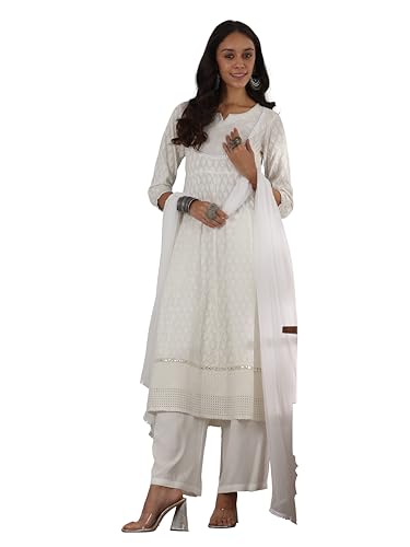 Libas White Pure Cotton Embroidered Kurta Sets For Women