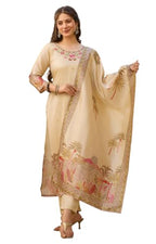Wedani Viscose Assam Silk Kurta Set for Women Cream