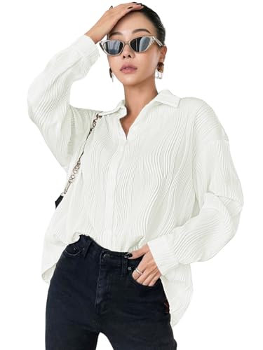Leriya Fashion Oversized Shirt for Women | Shirt for Women Stylish Western | Long Shirt for Women (X-Large, White)