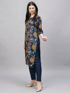 ANNI DESIGNER Womens Cotton Blend Straight Printed Kurta with Pant (Paajas Blue_S_Blue_Small)