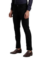 Turtle Men Cotton Stretch Ultra Slim Fit Solid Black Casual Trouser