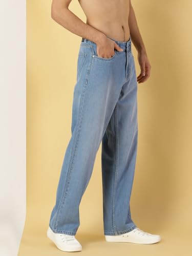 Thomas Scott Men Relaxed Fit Clean Look Light Fade Cotton Baggy Jeans