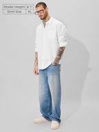 The Souled Store Solids: Pearl White Men And Boys Collared Neck Long Sleeve Button Front Regular Fit Cotton Linen Shirts Solid S