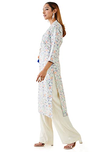 Soch Women Grey Linen Floral Kurta