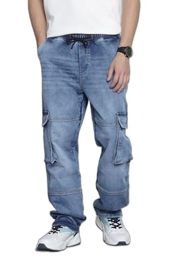 The Indian Garage Co Mens Relaxed Fit Solid Stretchable Denim Sweater