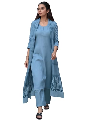 Anni Designer WomenS Rayon Viscose Straight Solid Kurta With Pant And Dupatta (Raja Saab Light Blue-Vks15_Xxl_Light Blue_Xx-Larg