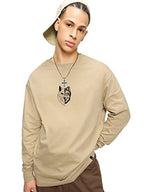 Bewakoof MenS Beast Within Graphic Printed 100% Cotton T-Shirt - Oversized Fit, Round Neck, Full Sleeves_581508_Brown_L