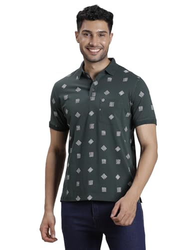 Turtle Men Cotton Stretch Printed Dark Green Polo Tshirt
