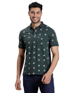 Turtle Men Cotton Stretch Printed Dark Green Polo Tshirt