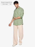 The Souled Store Summer Vibe Men And Boys Long Sleeves Collared Neck Button Front Green Embroidered Regular Fit Cotton Linen Shirts