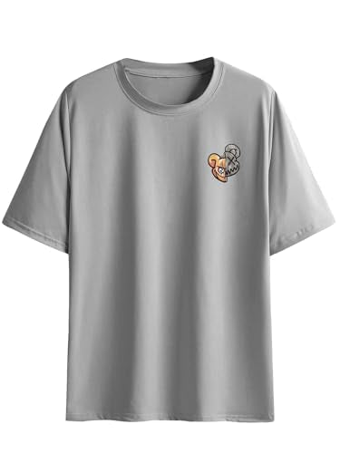 Lymio Round Neck Regular Fit Back T Shirt For Men (Tedy T-Shirt) (In, Alpha, M, Grey)