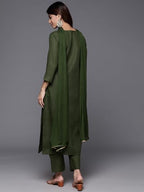 Varanga WomenS Olive Green Gota Embellished Straight Kurta Paired With Tonal Bottom & Dupatta