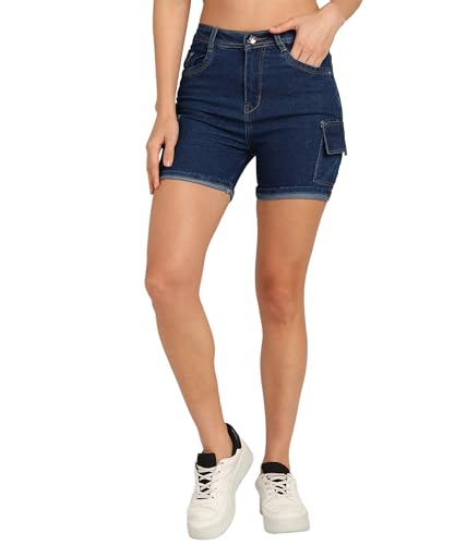 Nifty Womens Denim Straight Fit Cargo Shorts (1462_BLU_34_Blue_34)