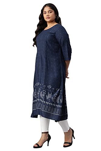 W For Woman Plus Size Indo Floral Print A-Line Kurta With Pin Tucks