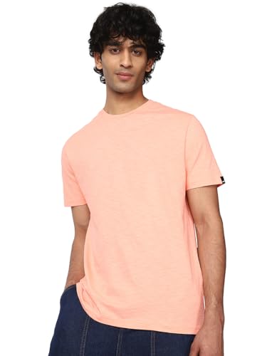 Bewakoof Air 1.0 MenS Solid Regular Fit Half Sleeve Round Neck Cotton Slub T-Shirt_642139_Orange_S