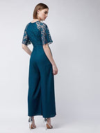 Miss Chase WomenS Round Neck Flared Sleeve Floral Raglan Regular Jumpsuit (Mcss23D79-02-83-02, Teal, Xs)