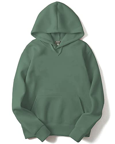 ADRO Men's Cotton Neck Hooded Sweatshirt (H-M-PLN-PT_Pista_S)