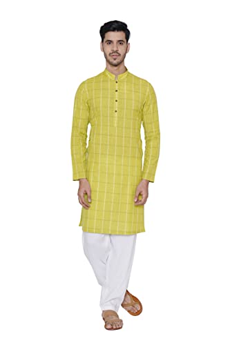 Manyavar MenS Cotton Blend Kurta (Ml12000-317-L_Light Green_L)