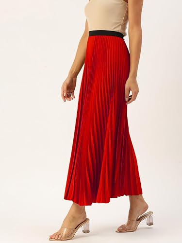 Kzully Rayon Casual Skirt Red