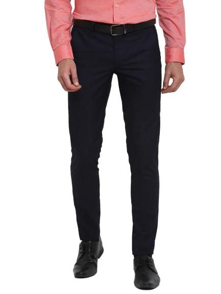 Turtle Men Navy Blue Solid Ultra Slim Fit Trousers