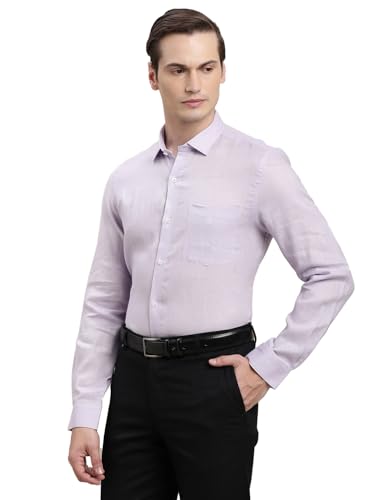 Turtle Men Purple Slim Fit Solid Pure Linen Formal Shirt