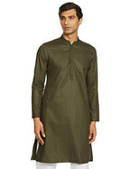 Manyavar Mens Casual Cotton Kurta, Full Sleeves With Mandarian Collar, Art Silk, Knee Length Kurtas For Ethnic Wear (Green, S)
