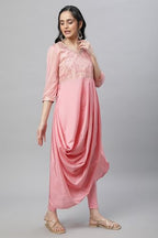 Aurelia Pink Floral Printed Foil Sequin Kurta Dupatta Bottomwear
