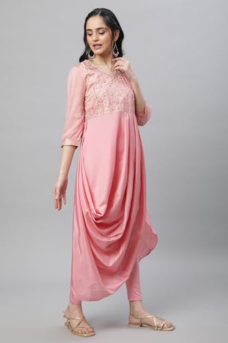 Aurelia Pink Floral Printed Foil Sequin Kurta Dupatta Bottomwear