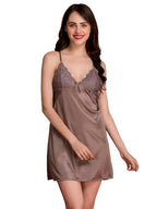 Clovia WomenS Satin Solid Above The Knee Babydoll (Ns1151P01L_Grey_Large_Grey_L)