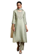 Varanga Women-Thread & Sequin Embroidered Yoke Kurta With Trouser & Scallop Dupatta