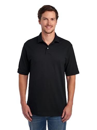Jerzees Men's SpotShield 2 Button Rib Knit Polo Shirt_5XL_Black