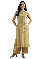 Libas Womens Embroidered Cotton Straight Kurta With Palazzos