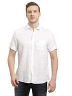 Turtle Men 100% Cotton Slim Fit White Solid Half Sleeve Casual Shirt
