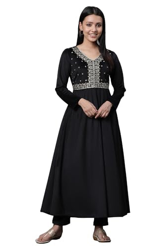 Aurelia WomenS Polyester A-Line Calf Length Dress (23Noa14740-606727_Jet Black