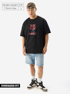 The Souled Store Official Fcb: Camp Nou Black Graphic Printed Oversized Cotton T-Shirt For Men & Boys- Short Sleeve Round Neck