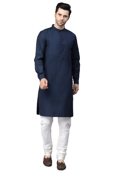 Solid Kurta With Mandarin Collar, Long, Regular Sleeves, Pathani Shape With Regular Style, Knee Length With Curved Hem. Pair It 
