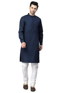 Solid Kurta With Mandarin Collar, Long, Regular Sleeves, Pathani Shape With Regular Style, Knee Length With Curved Hem. Pair It 