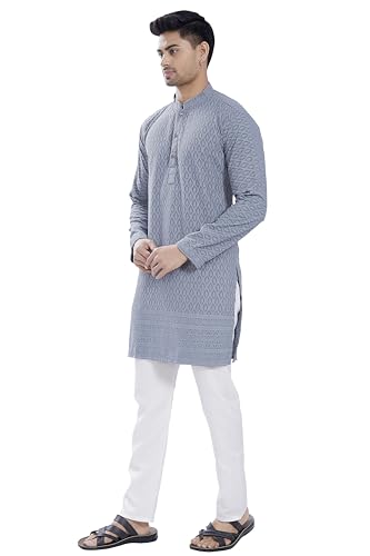 Divisive MenS Thread Embroidered Cotton Blend Only Slim Fit Kurta (Dkrt727_M_Grey)