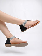Shoetopia WomenS Ethnic Style T-Strap Sandals Black Chevron Ankle Strap Flats For Casual & Festive Comfortable & Stylish Party