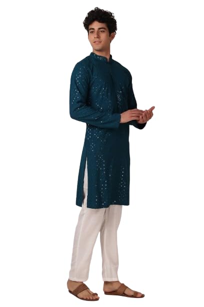 LookMark Present Mens Pure Rayon Chikankari Sequins Kurta||Mens Chikankari Rama Coloured Kurta|| AZ-LM-OG-Kurta 11 RAMA-XXL