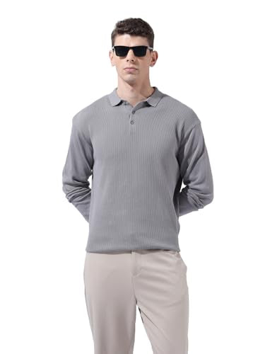The Indian Garage Co Mens Oversized Textured Flatknit Full Sleeves Sweater