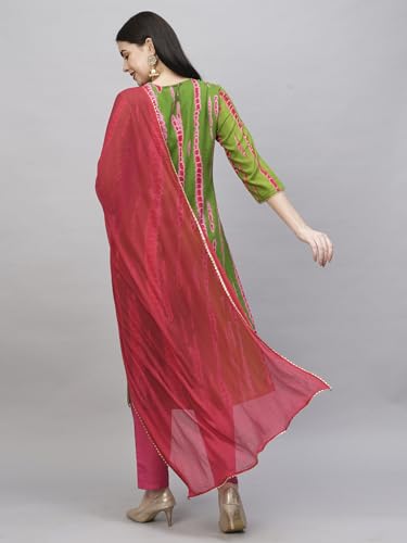 ANNI DESIGNER Womens Rayon Blend Straight Printed Kurta with Pant & Dupatta (Dollop Methi_XL_Green_X-Large)