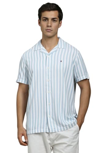 Louis Philippe Men Light Blue Stripe Half Sleeves Casual Shirt