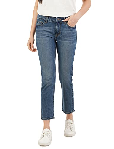 INKD Womens Stretchable Straight Fit High Rise Jeans (Aegean, 28), Blue