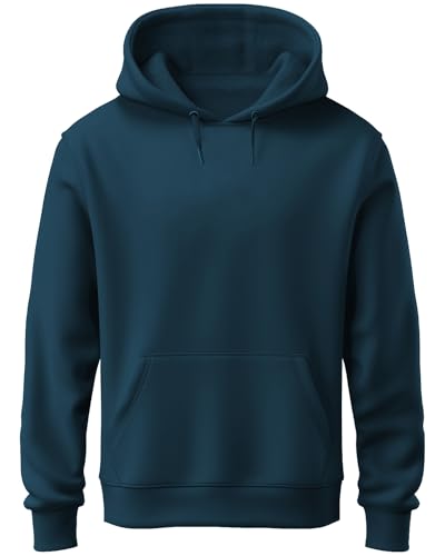 ADRO Men's Cotton Neck Hooded Sweatshirt (H22-M-PLN-SB_Teal_XL)