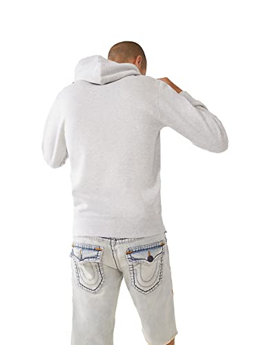 True Religion Men's Buddha Fleece Hoody, Oatmeal Heather/Metallic Blk, XX-Large