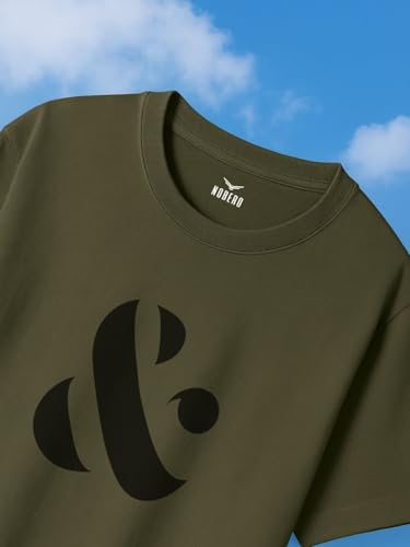 Nobero MenS Letter Print Oversized Fit T-Shirt (1M-Twrt-C0641-Og_Olive Green