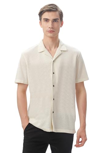 FYLTR Mens Regular Fit Knit Shirt (FYLSS24MKS-301_Vanilla Bean XXL)