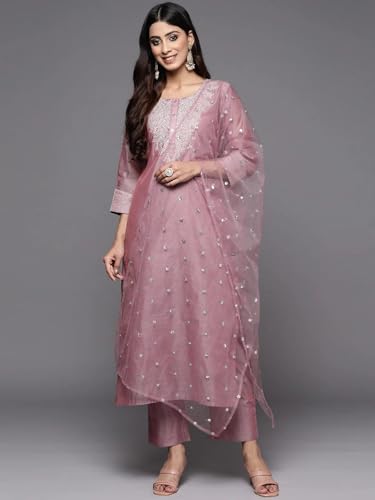 Varanga WomenS Chanderi Silk Kurta Set (Frl_Var2205188_2205189_Mauve