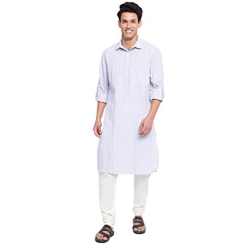 Fabindia Men Linen Regular Collar Pathani Kurta Cotton_S Off White